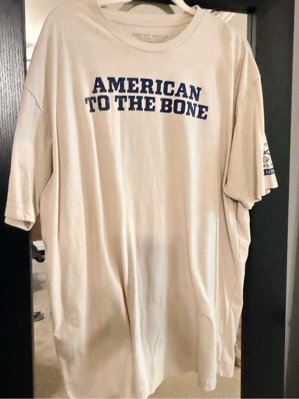 Grunt Style Beige T-Shirt with Navy "American to the Bone" Print